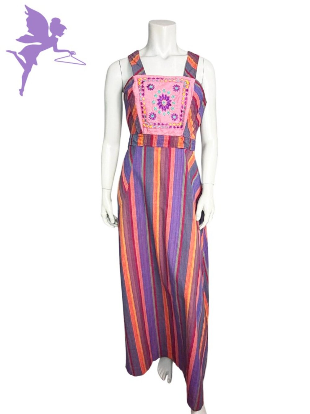 VINTAGE 1970s NITYA Striped Cotton Apron Maxi Dress